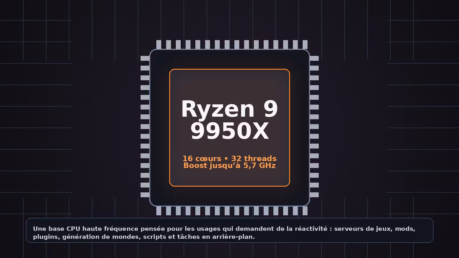 Processeur Ryzen 9 9950X pour hébergement de serveurs de jeux haute performance