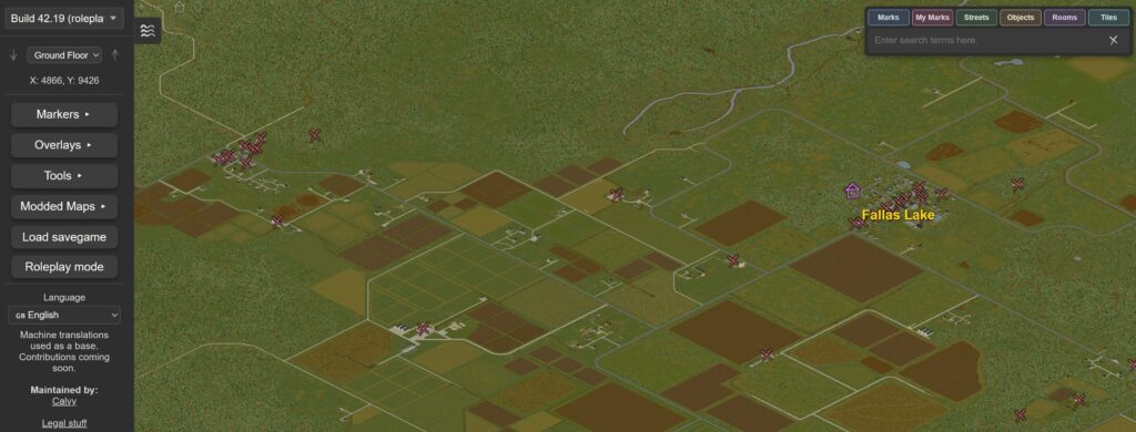 Interface du projet de carte officiel de Project Zomboid avec son sélecteur de version