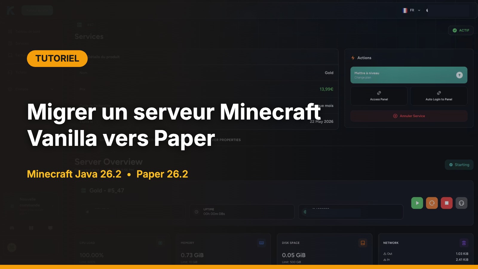Couverture du tutoriel : migrer un serveur Minecraft Vanilla vers Paper 26.2