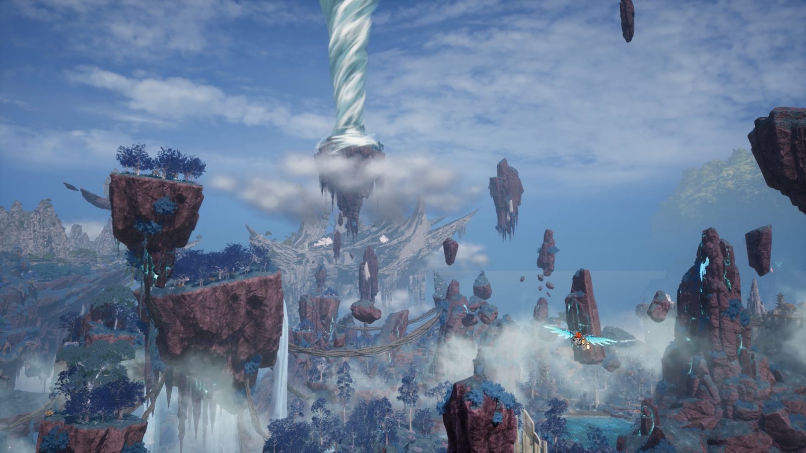Vue des îles flottantes de Sunreach ajoutées par la mise à jour Palworld 1.0