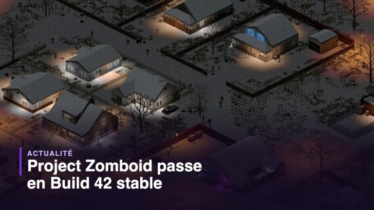 Vue isométrique nocturne et enneigée de la ville de Muldraugh dans Project Zomboid Build 42