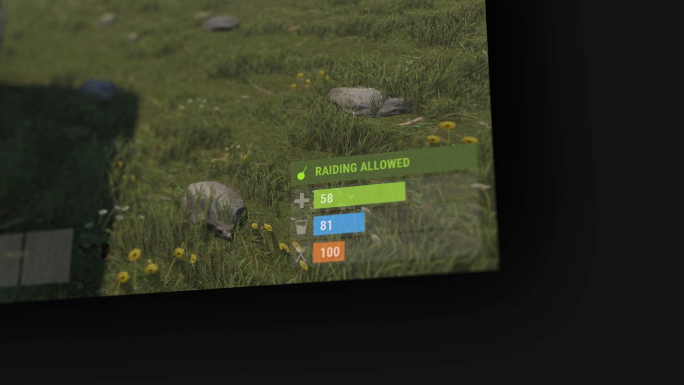 Interface de Rust indiquant la fenêtre horaire pendant laquelle les raids sont autorisés en mode Softcore